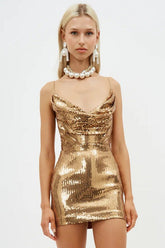 Strappy Drape Sequin Mini Dress